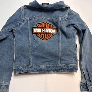 Harley DavidSon Denim Size Small Women’s Blue Orange White Embroidered Patch